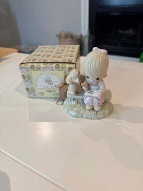 Vintage 1979 Precious Moments Loving Is Sharing Girl with Dog Figurine E-3110/G